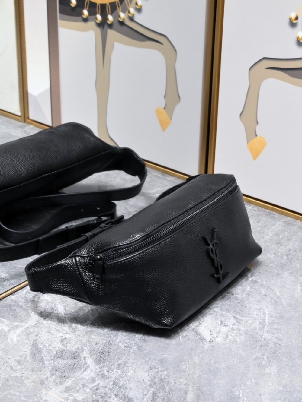Saint Laurent Classic Black Leather Waist Pack&Chest Bag
